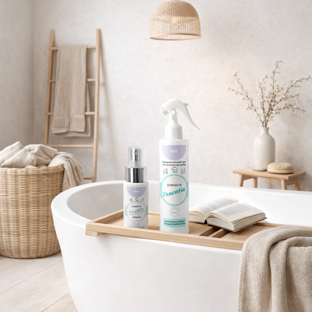 Cloud Talk - Deze compacte reinigingsspray is perfect voor onderweg. De zachte, frisse en poederige geur van talk reinigt effectief en laat je kleding en kleine oppervlakken schoon en subtiel fris ruiken.