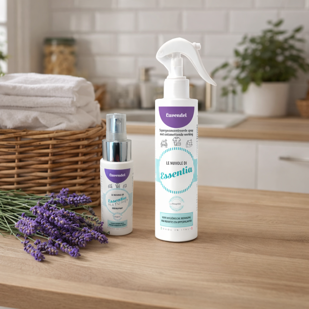 Cloud Lavendel – Deze compacte reinigingsspray is perfect voor onderweg. De kalmerende, bloemige en frisse geur van lavendel reinigt effectief en laat je kleding en kleine oppervlakken heerlijk rustgevend en langdurig fris ruiken