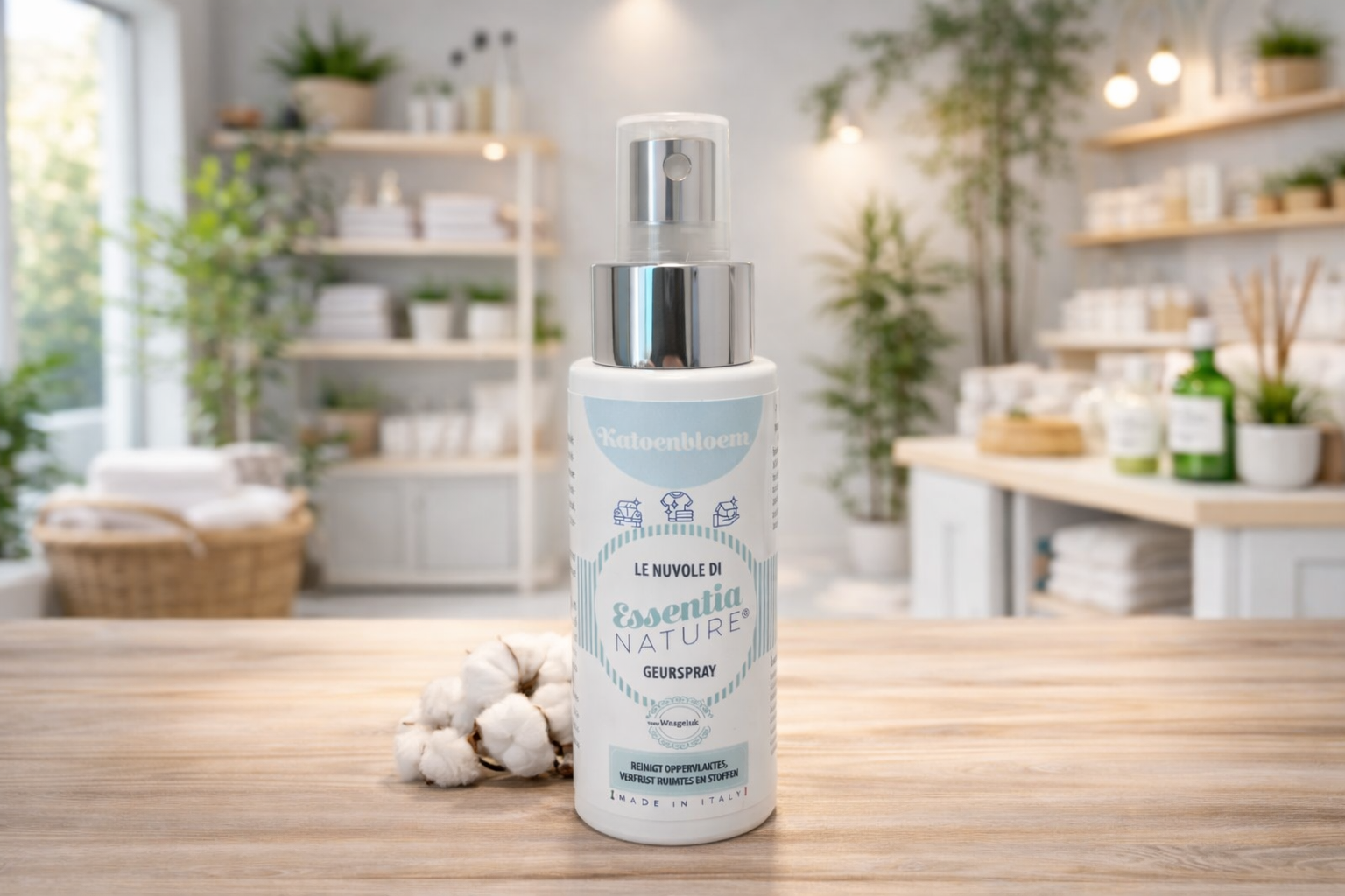 Cloud Katoenbloem 50ml – Deze compacte reinigingsspray is perfect voor onderweg. De zachte, frisse en licht bloemige geur van katoenbloem reinigt effectief en laat je kleding en kleine oppervlakken heerlijk schoon en subtiel fris ruiken. Dankzij het handige formaat neem je hem makkelijk mee in je tas, ideaal voor een snelle opfrisbeurt waar je ook bent.