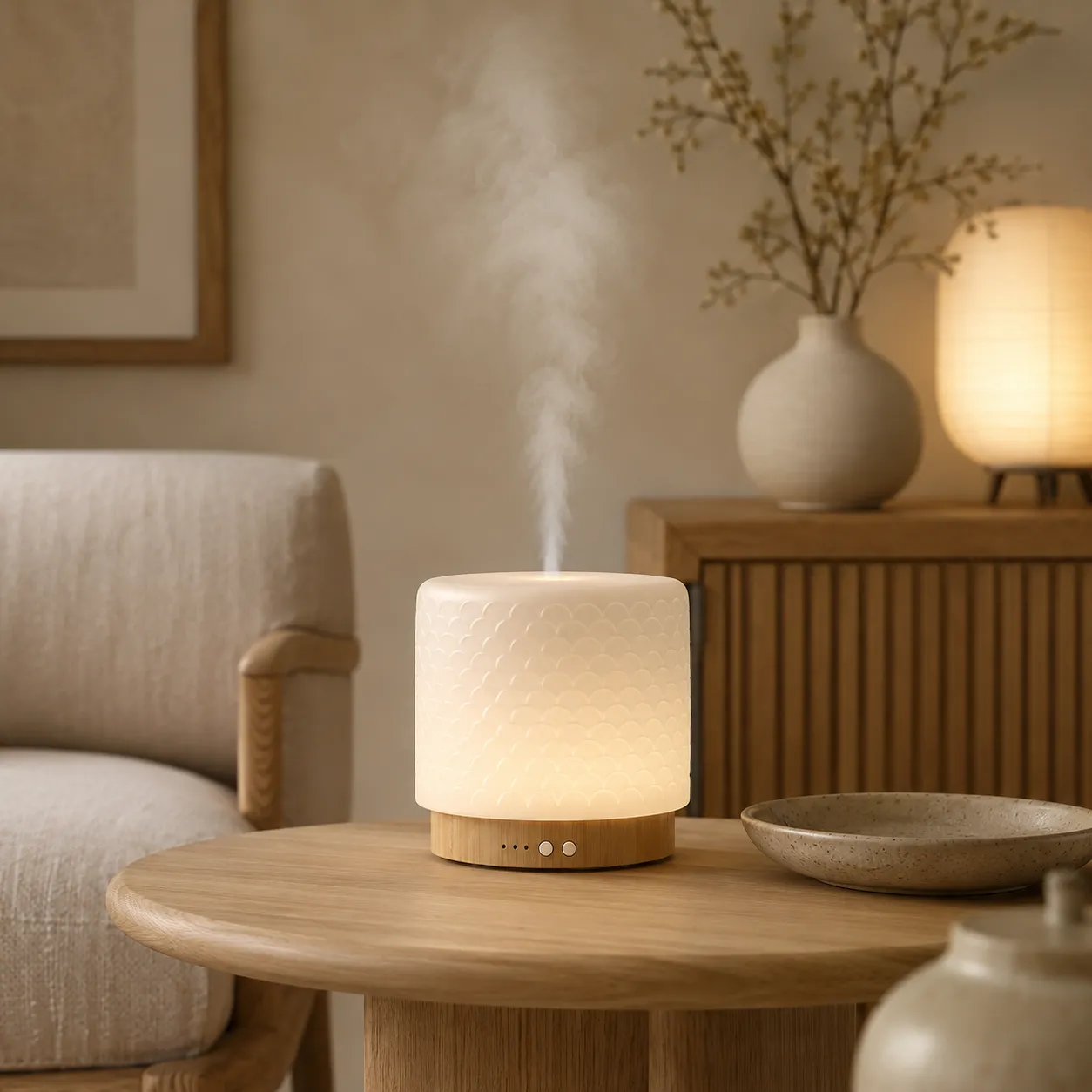 Deze diffuser heeft een capaciteit van 280 ml water en je kunt de warme kleur naar wens instellen; helder of gedimd. Je kunt kiezen voor een sessie van 1, 3 of 8 uur en Buba schakelt zichzelf automatisch uit.