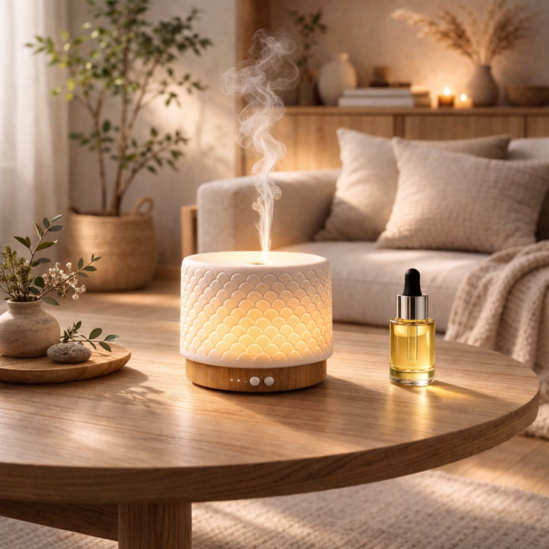 Diffuser “Mozzin Tino” met porseleinen buitenkant en gecoate gouden onderkant, 120 ml capaciteit, instelbare warme verlichting, automatische uitschakeling na 1, 2 of 3 uur, inclusief stekker, voor een stijlvolle en geurige toevoeging aan je interieur.