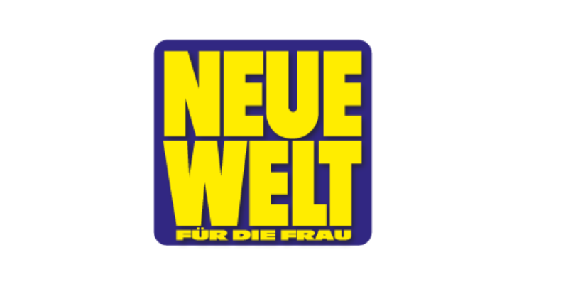 Geel-blauw NEUE WELT ‘Für die Frau’ logo, gebruikt op de Wasgeluk webshop bij luxe wasparfum en duurzame, microplasticvrije wasproducten.