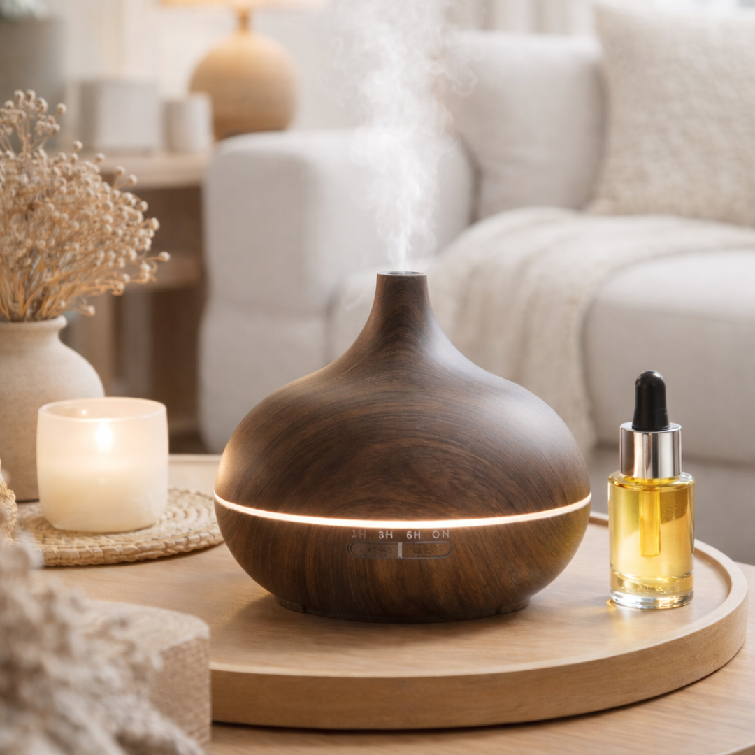 Diffuser “Essential Dark Wood” voor een rustgevende sfeer thuis, verspreidt een aangename geur in elke ruimte en is inclusief 220 V stekker.